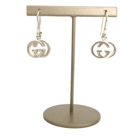 GUCCI SILVER 925 INTERLOCKING G LOGO PIERCED EARRINGS/1A7175 - Picture 2 of 14